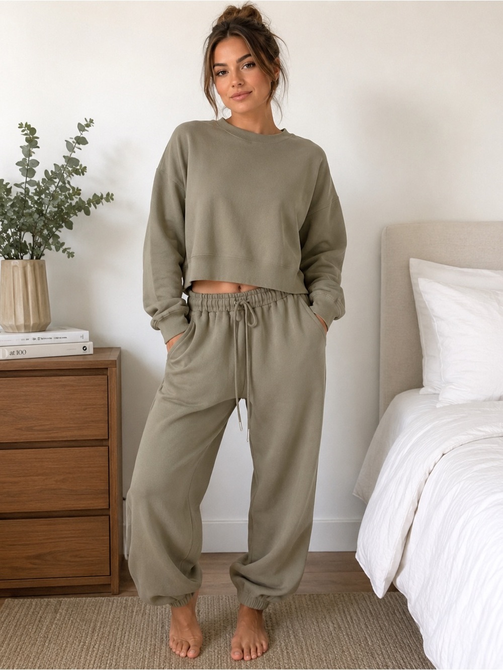 Casual Olive Drawstring Lounge Pants - Women's Relaxed Fit